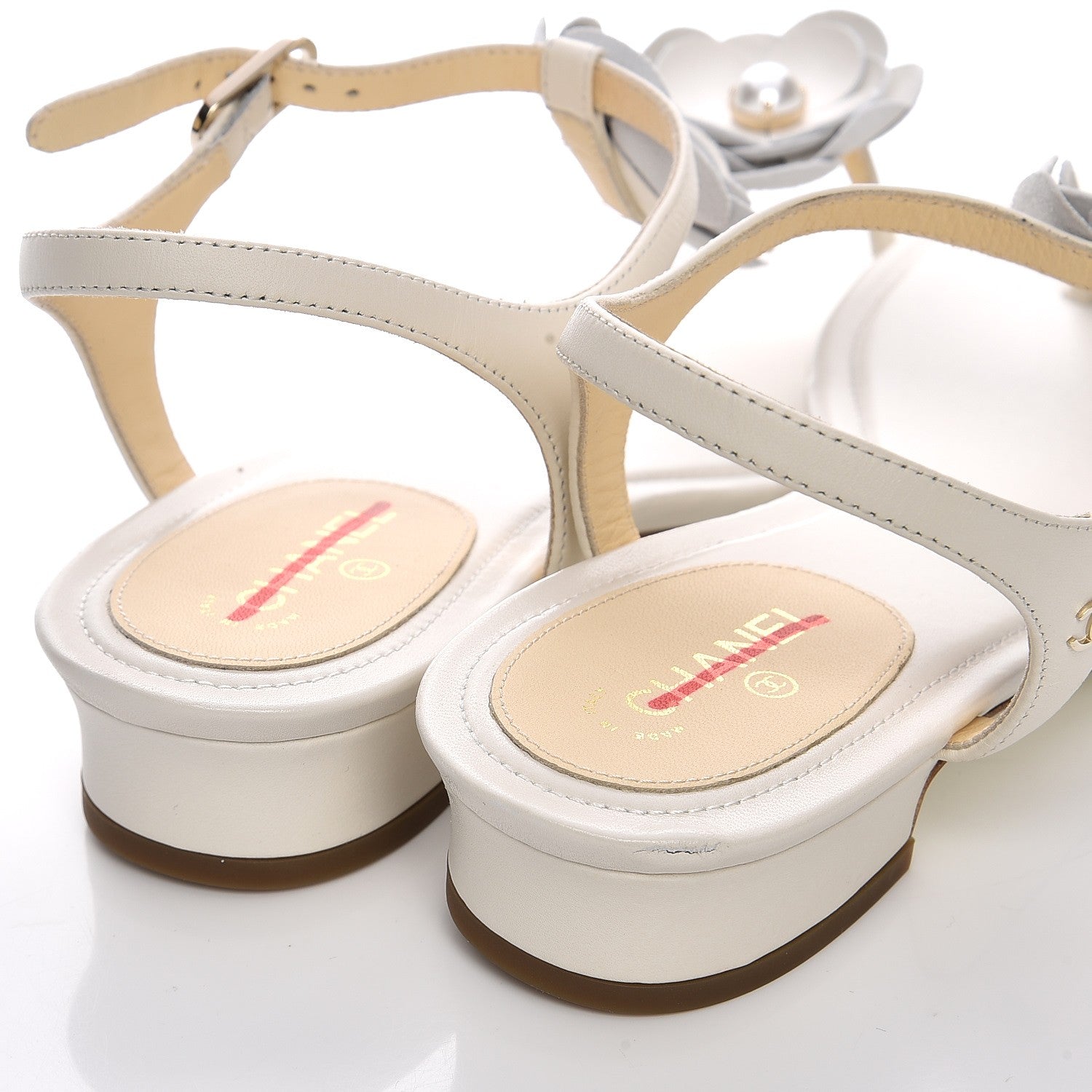 Chanel Lambskin Camellia Thong Sandals 37.5 White 8 of 11