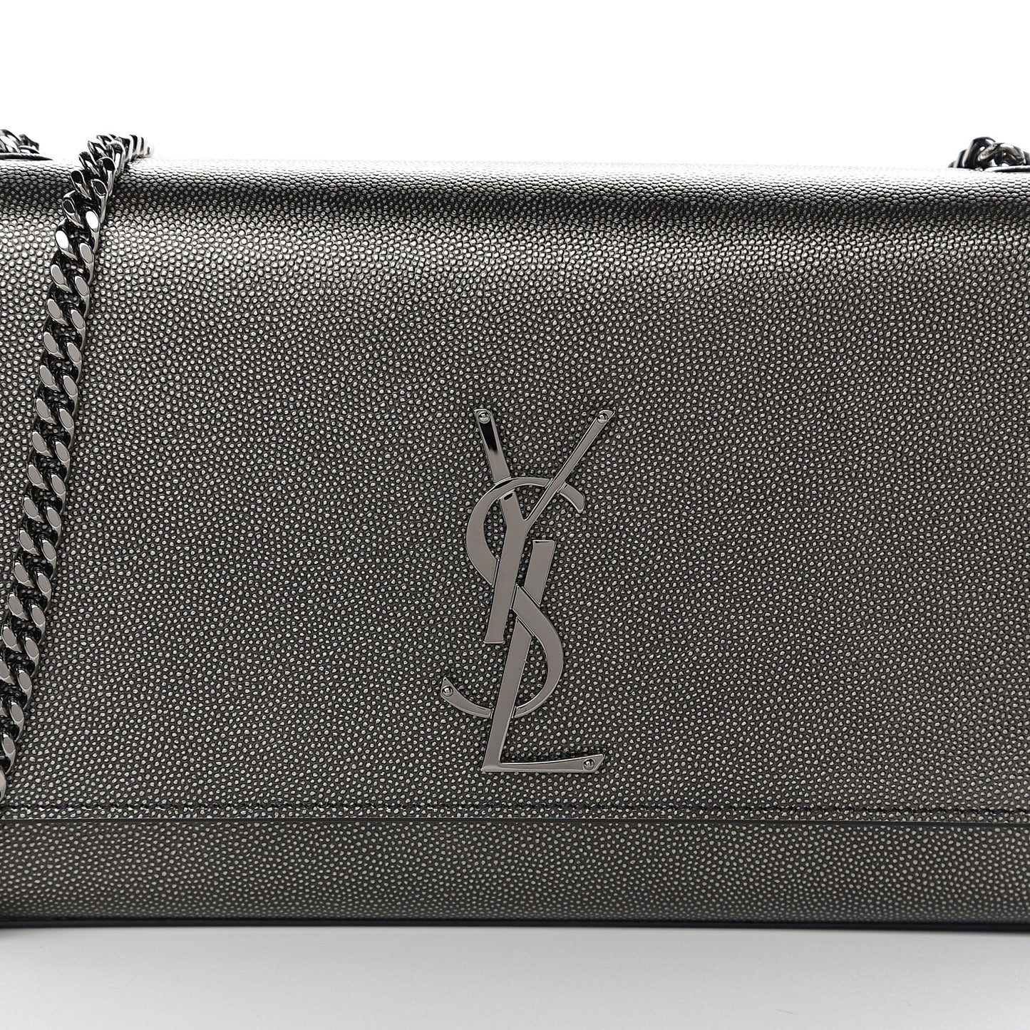 Metallic Grain De Poudre Medium Classic Monogram Kate Satchel Dark Lead