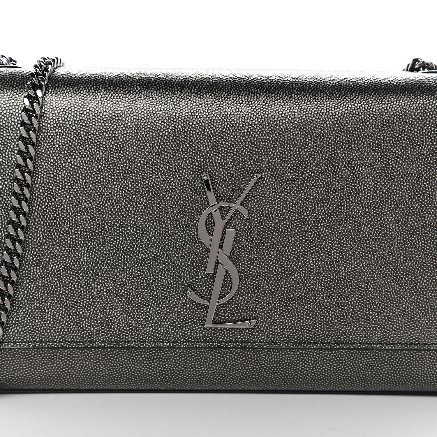 Saint Laurent Metallic Grain De Poudre Medium Classic Monogram Kate Satchel Dark Lead 8 of 8