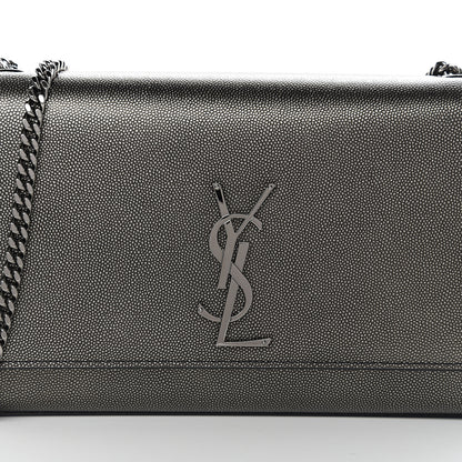 Saint Laurent Metallic Grain De Poudre Medium Classic Monogram Kate Satchel Dark Lead 8 of 8