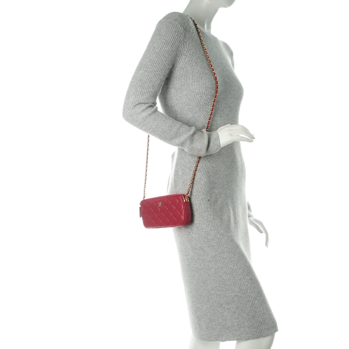 Lambskin Quilted Small Clutch With Chain Dark Pink