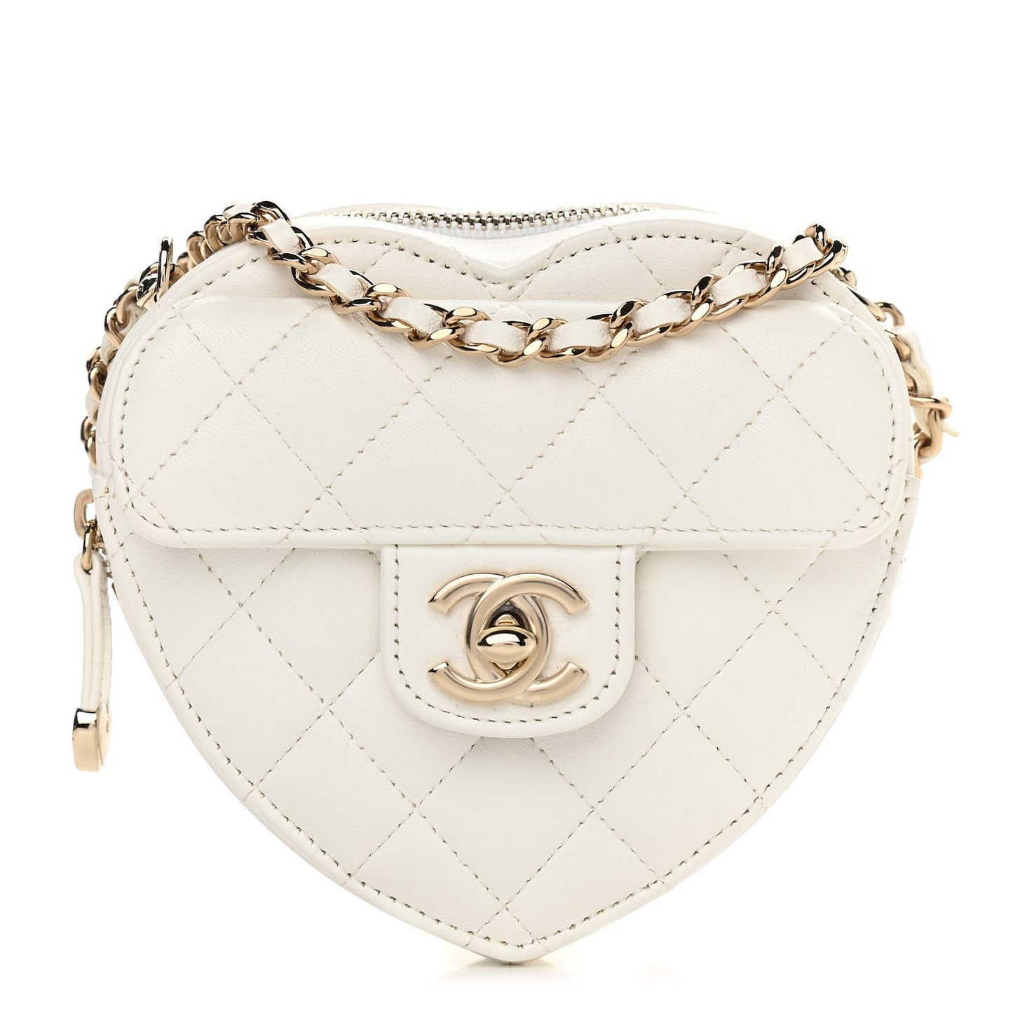Lambskin Quilted CC In Love Heart Clutch With Chain White