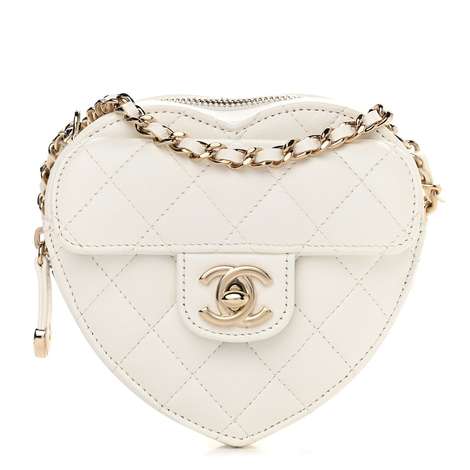 Chanel Lambskin Quilted CC In Love Heart Clutch With Chain White 1 of 10