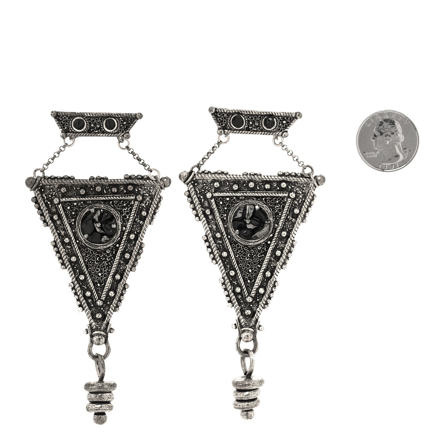 Saint Laurent Crystal Geometric Textured Drop Earrings Silver 2 of 4