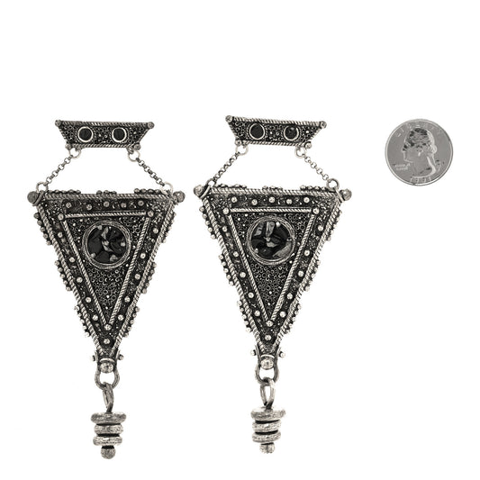 Crystal Geometric Textured Drop Earrings Silver