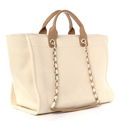 Chanel Canvas Pearl Medium Deauville Tote Ecru Beige 3 of 11