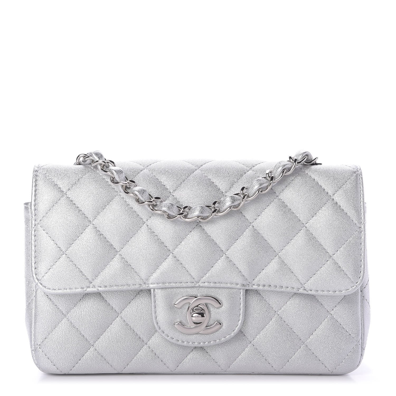 Chanel Metallic Lambskin Quilted Mini Rectangular Flap Silver 1 of 9