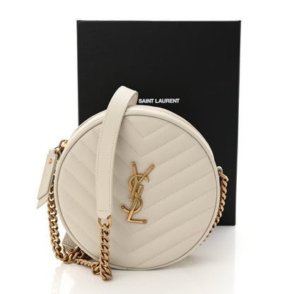Saint Laurent Grain De Poudre Matelasse Chevron Quilted Round Vinyle Camera Bag Crema Soft 11 of 11