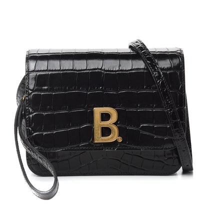 Balenciaga Shiny Calfskin Crocodile Embossed Small B Bag Black 1 of 10