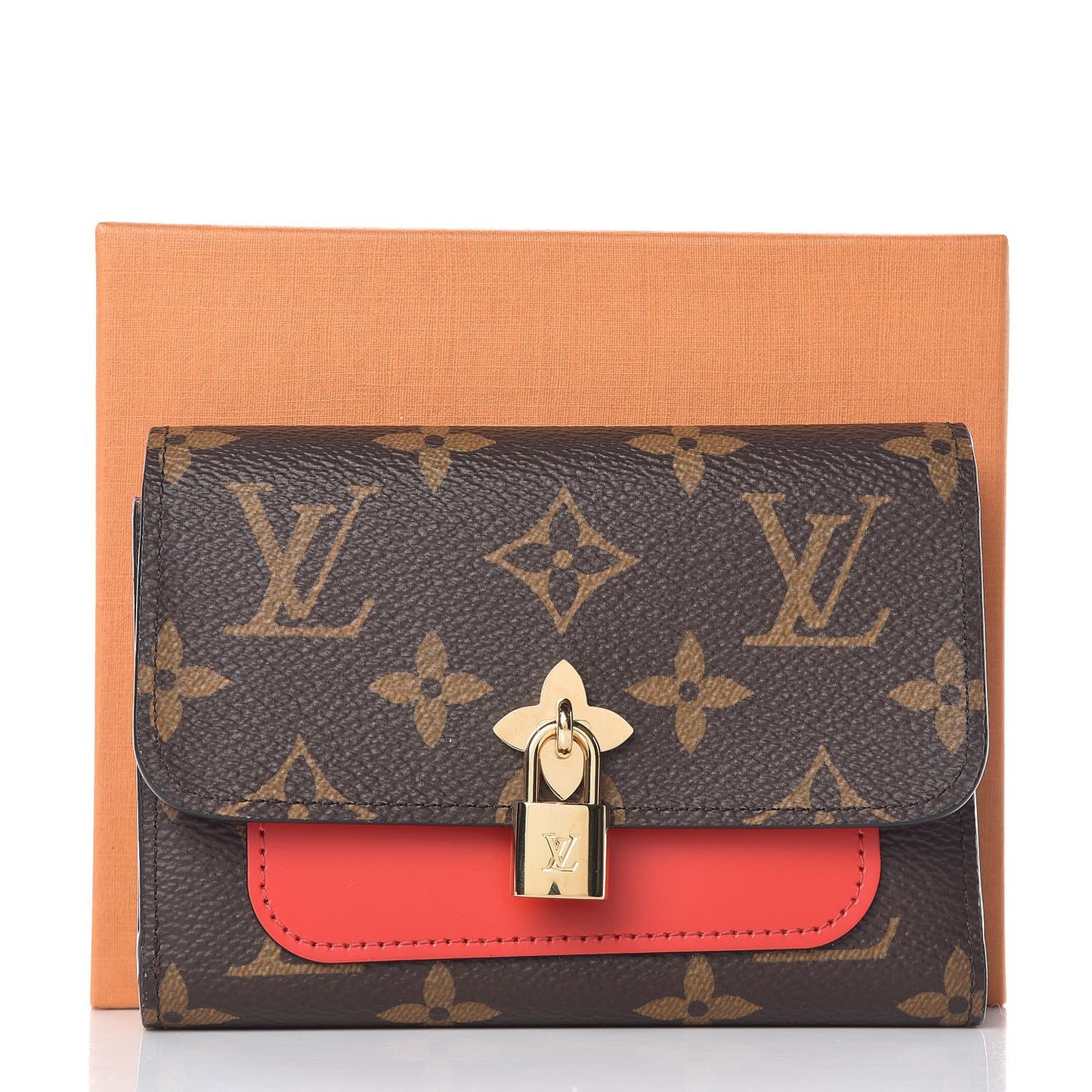 Monogram Flower Lock Compact Wallet Coquelicot