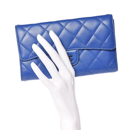 Chanel Lambskin Quilted Large Flap Wallet Blue 2 of 13