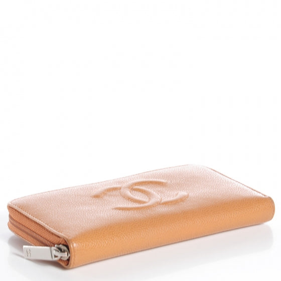 Caviar CC Large Gusset Zip Around Wallet Dark Beige