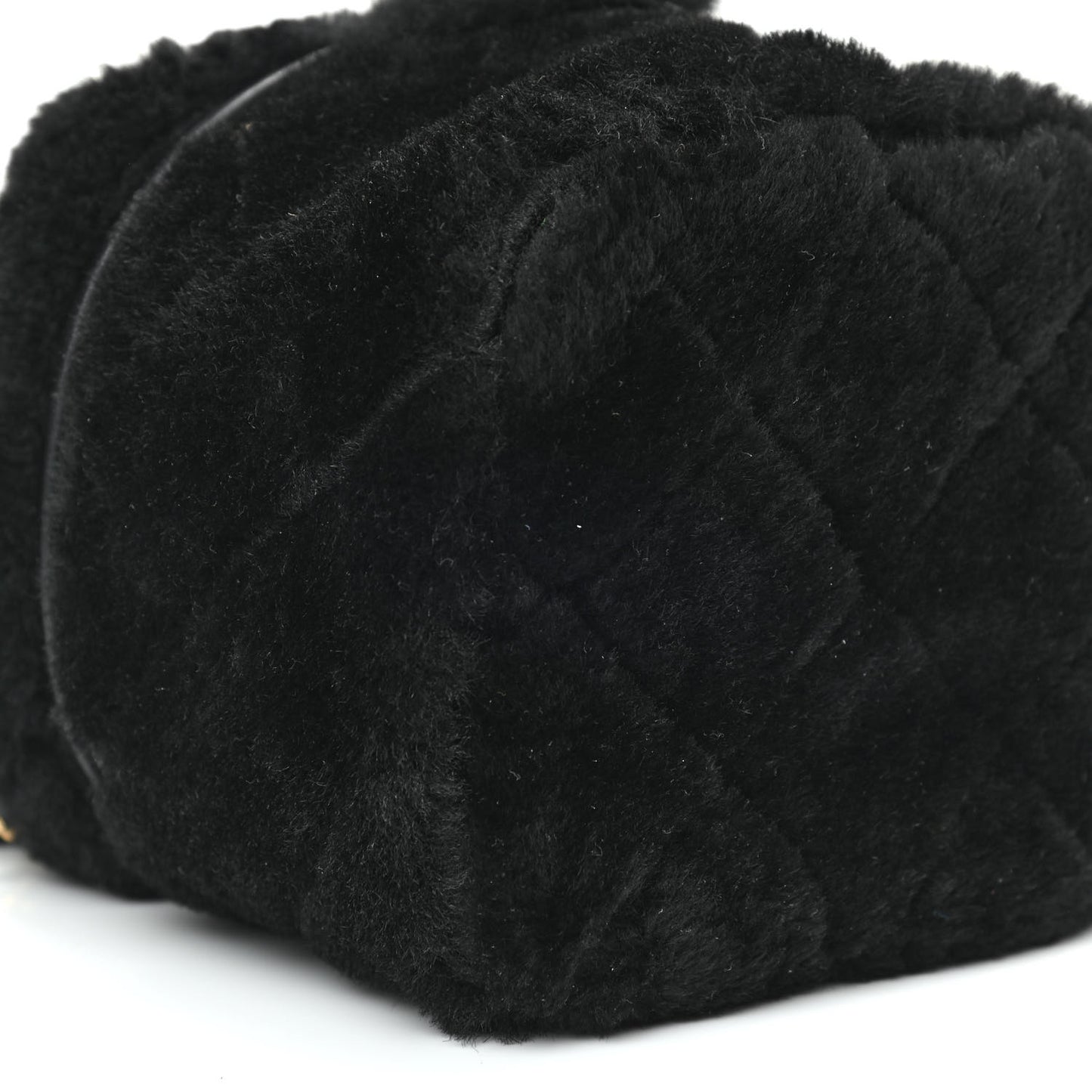Shearling Lambskin Quilted Small Vanity Case Black