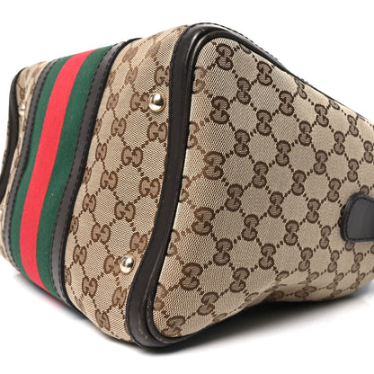 Gucci Monogram Selleria Calfskin Vintage Web Medium Boston Beige Ebony Cocoa 10 of 10
