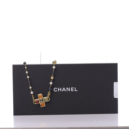 Chanel Resin Gripoix Poured Glass Pearl Necklace Gold Multicolor 8 of 9