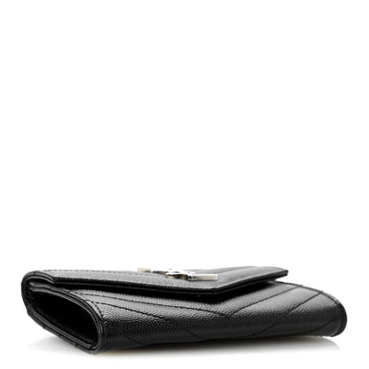 Saint Laurent Grain De Poudre Matelasse Chevron Small Monogram Envelope Wallet Black 4 of 10