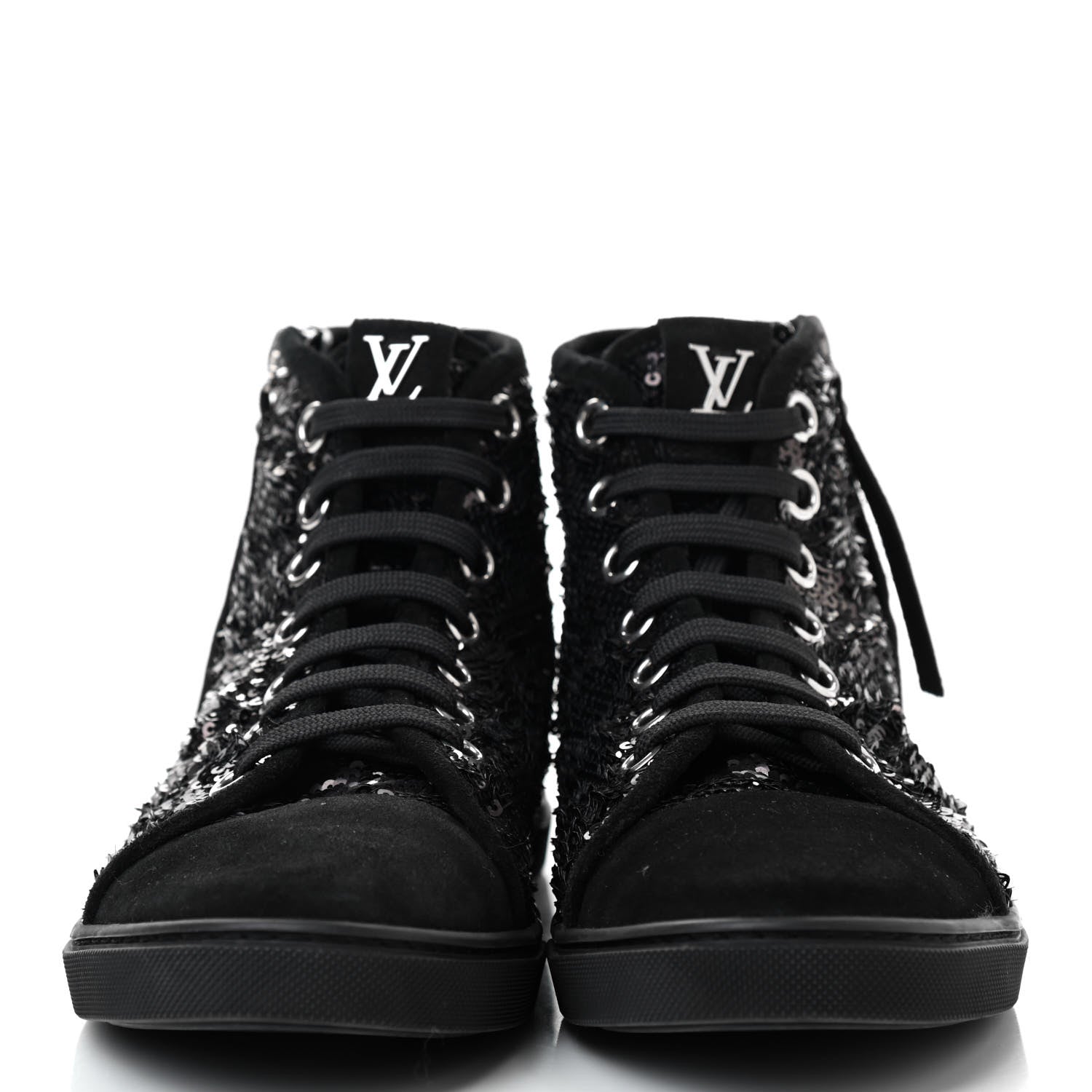 Louis Vuitton Suede Sequin High Top Sneakers 37.5 Black 2 of 8