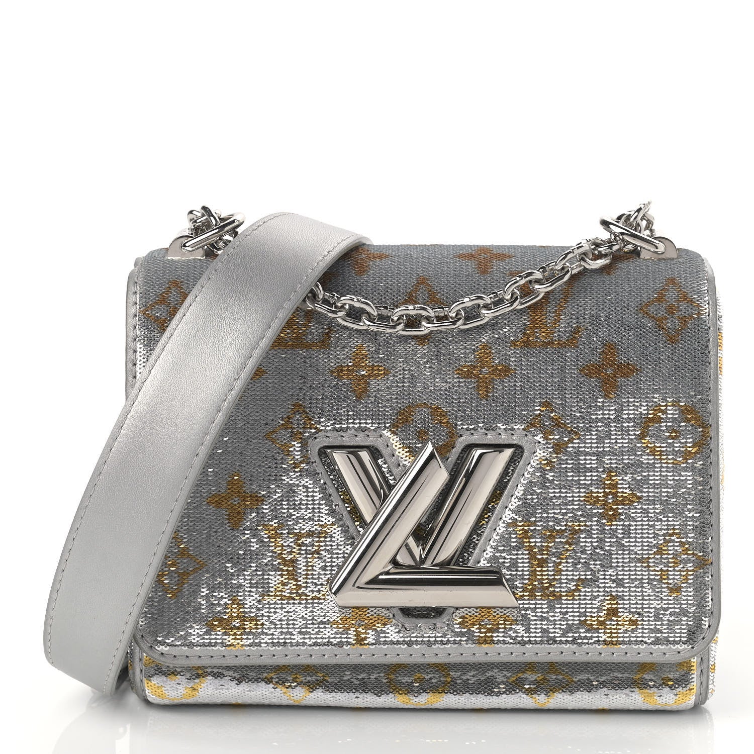Louis Vuitton Sequins Monogram Twist Shoulder Bag PM Gold Silver 3 of 13