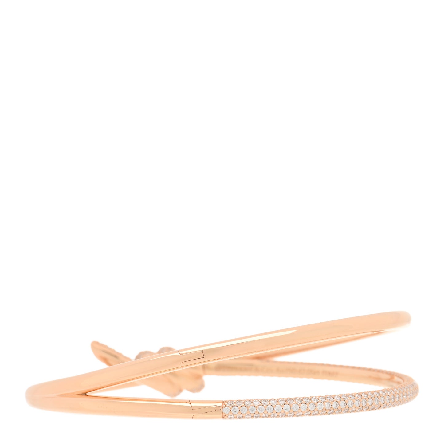 18K Yellow Gold Diamond Knot Double Row Hinged Bangle Bracelet