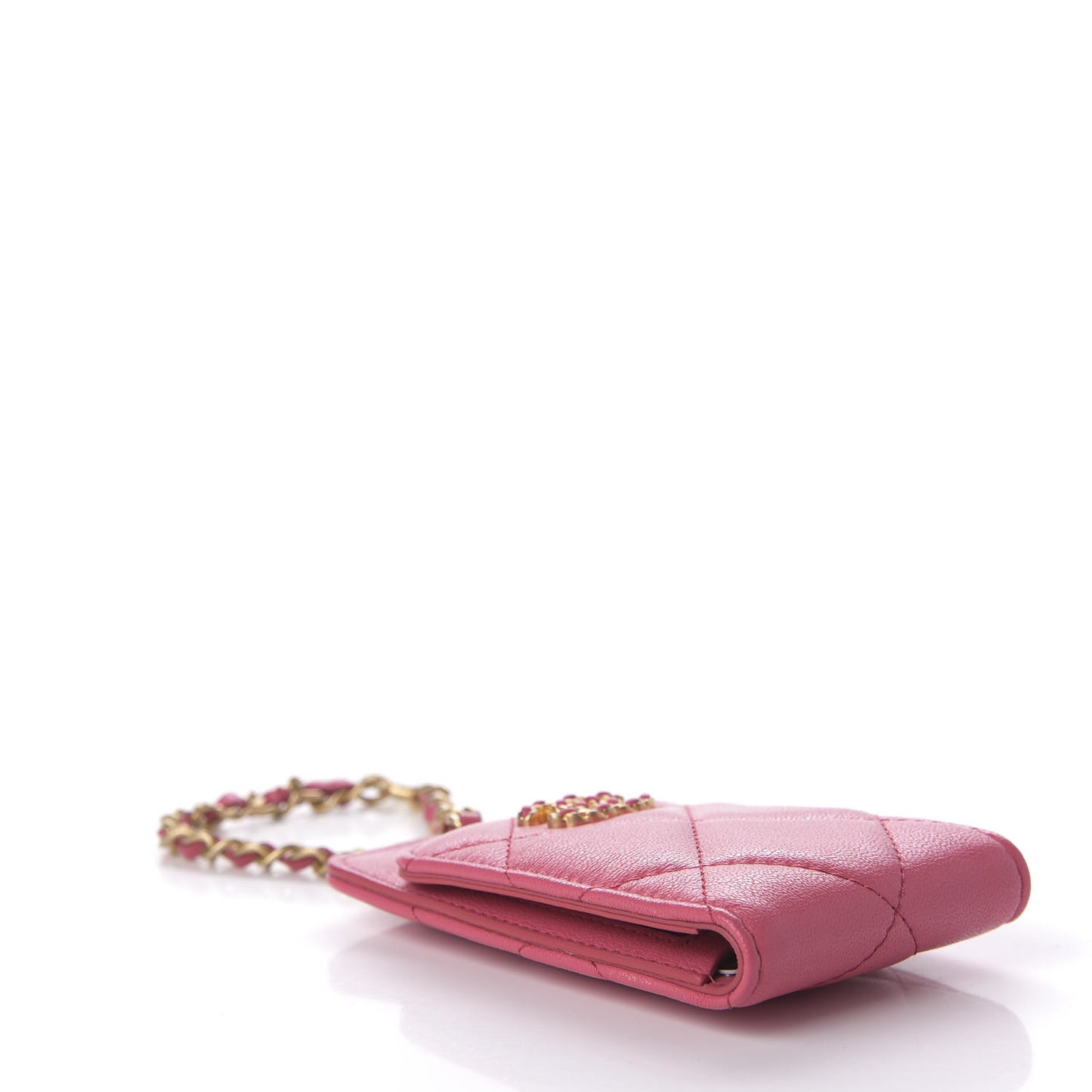 Lambskin Quilted Chanel 19 Luggage Tag Pink