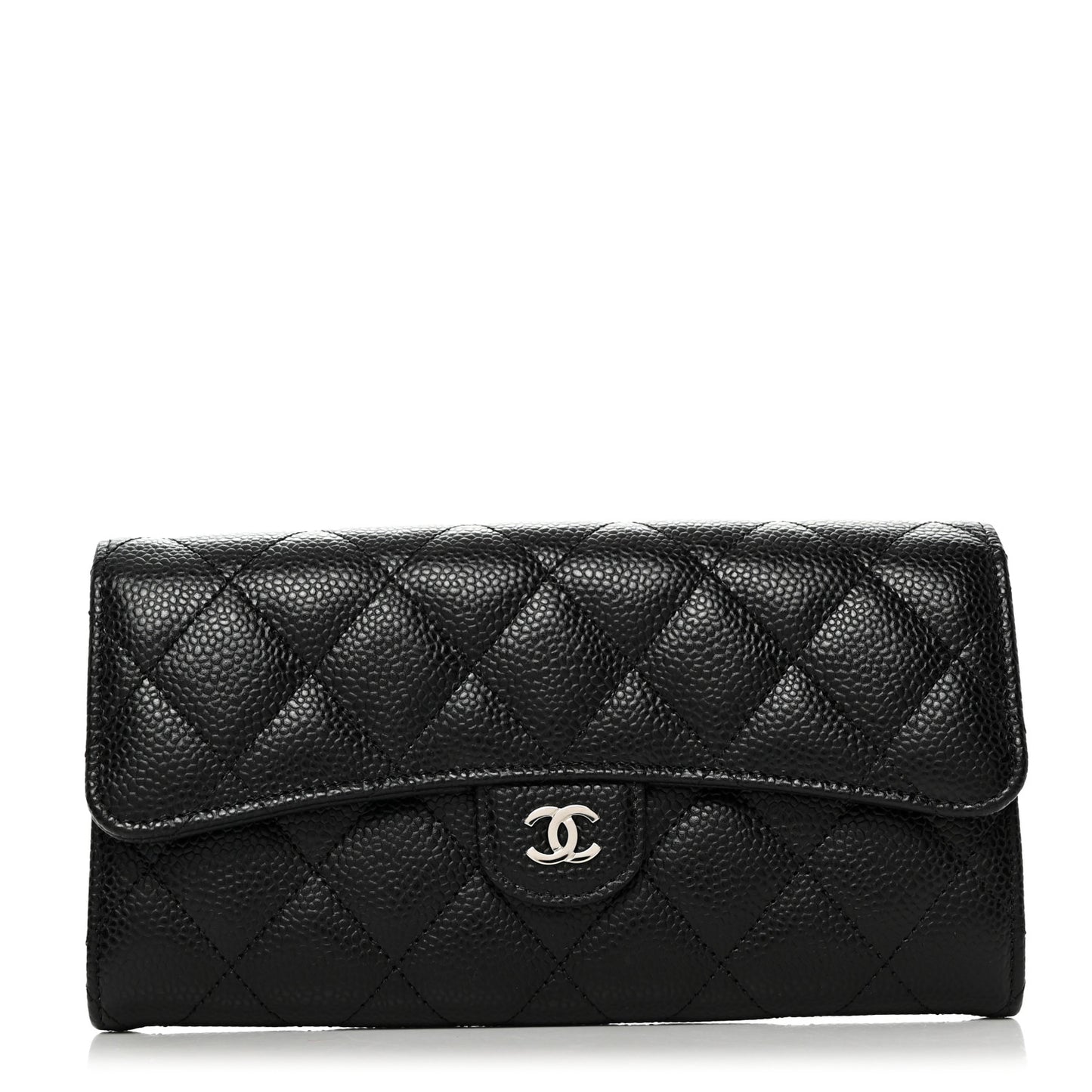 Caviar Quilted Large Gusset Flap Wallet Black