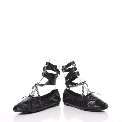 Valentino Garavani Crackled Calfskin Rockstud Chain Ankle Ballerina Flats 39 Black 6 of 14