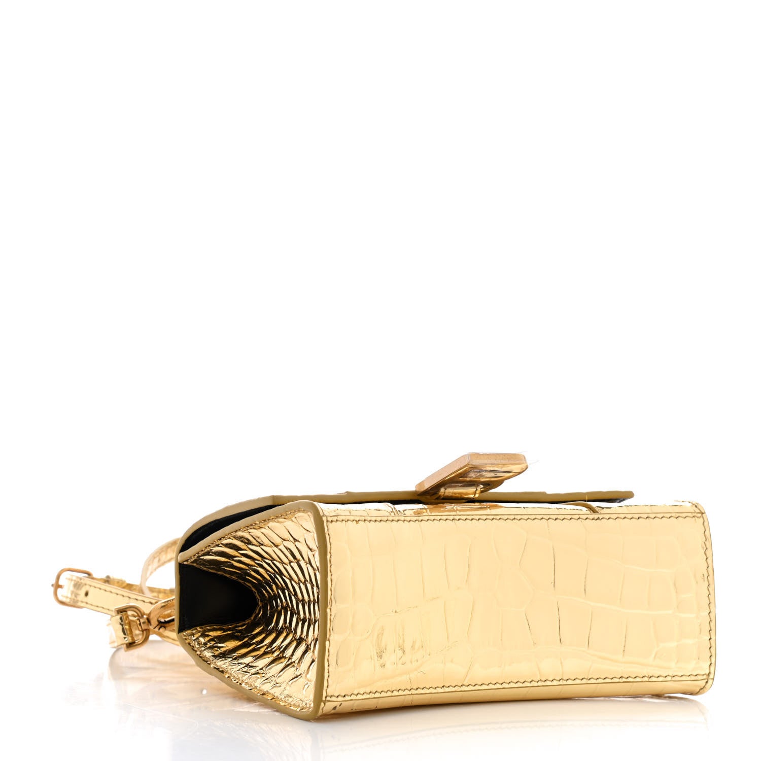 Balenciaga Metallic Calfskin Crocodile Embossed Hourglass Top Handle Bag XS Gold 4 of 10