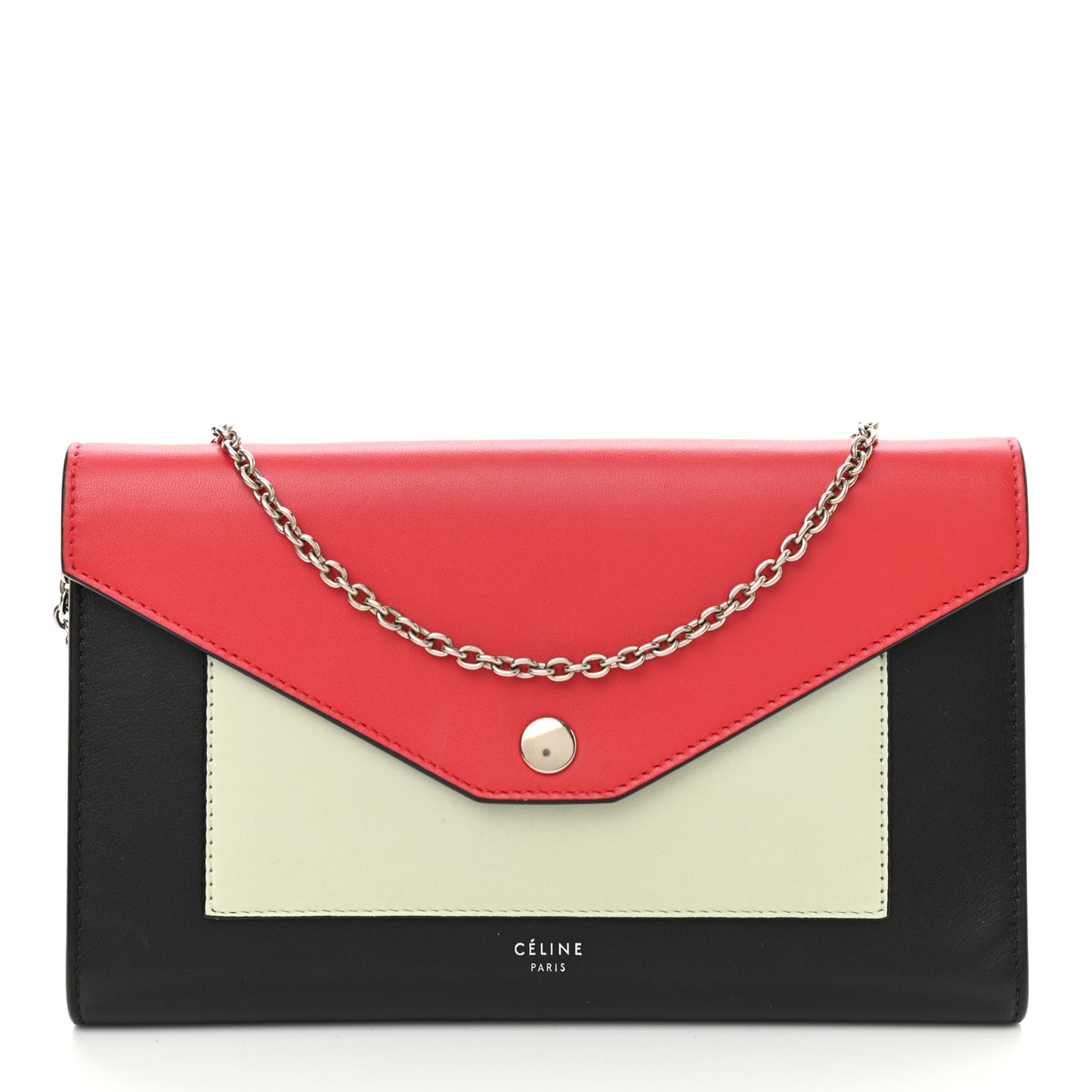 Shiny Calfskin Clutch on a Chain Multicolor