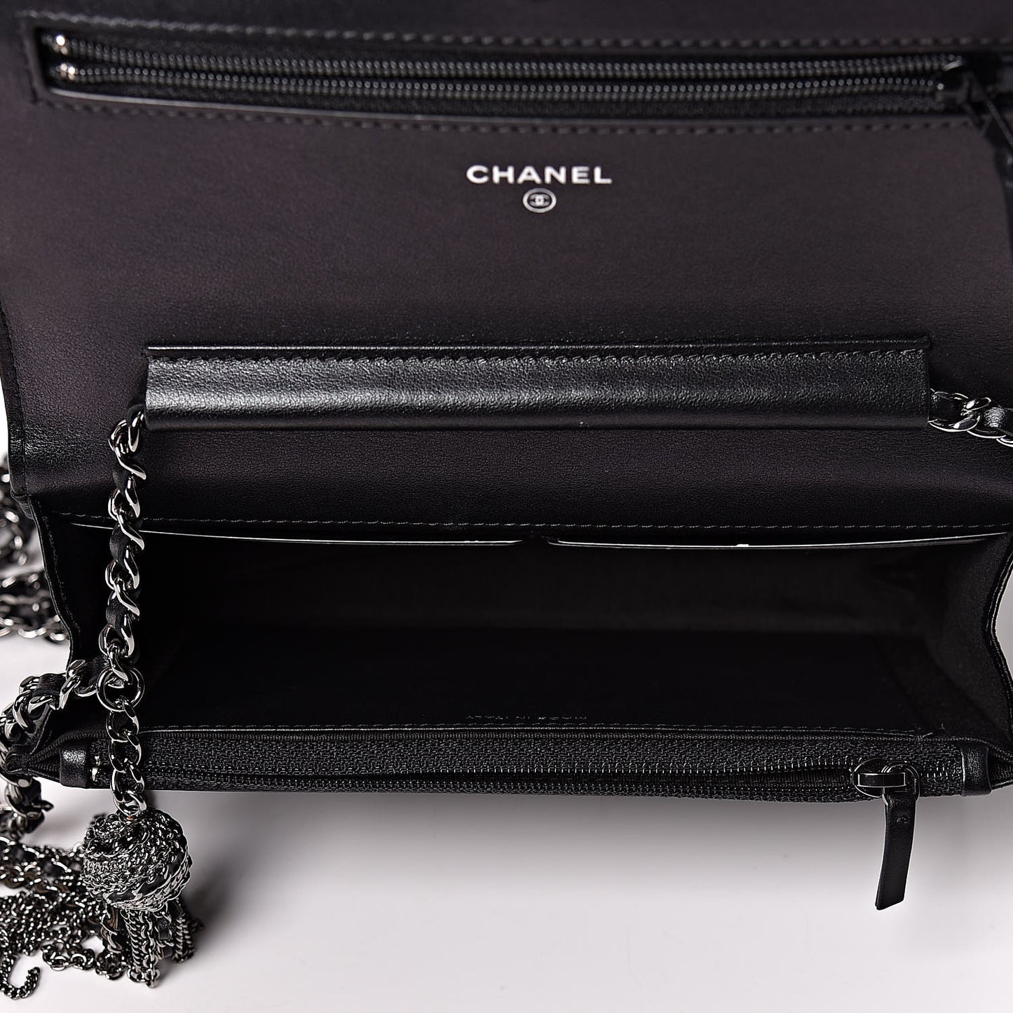 Aged Calfskin Quilted Tassel Wallet On Chain WOC Black