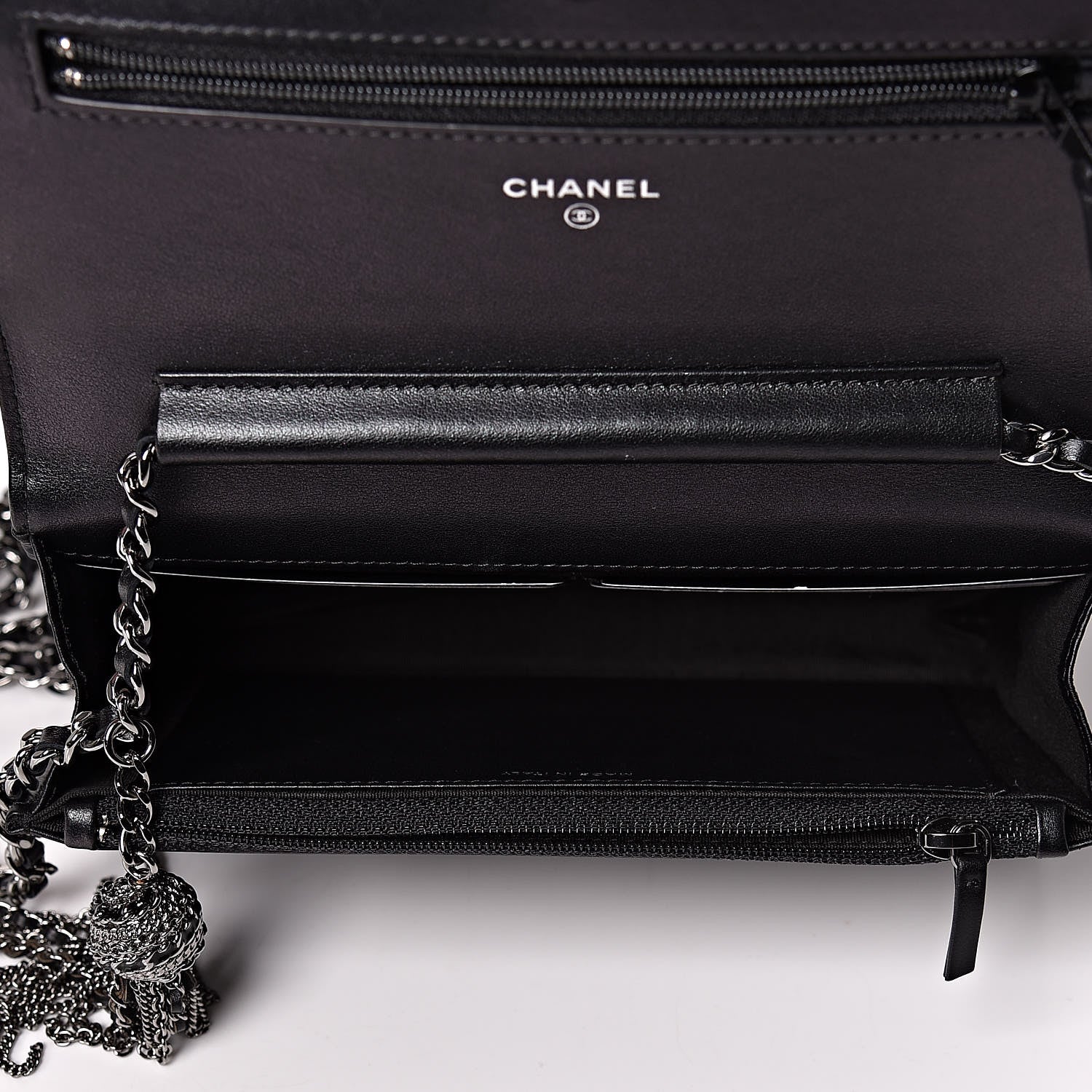Chanel Aged Calfskin Quilted Tassel Wallet On Chain WOC Black 5 of 11