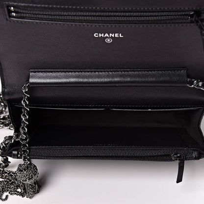 Chanel Aged Calfskin Quilted Tassel Wallet On Chain WOC Black 5 of 11