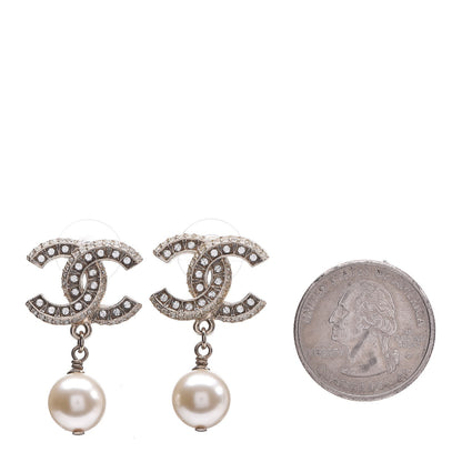 Chanel Crystal Pearl CC Drop Earrings Gold 2 of 5
