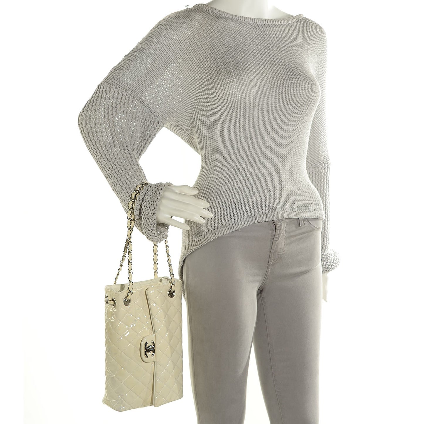 Patent Quilted Upside Down Flap Bag White