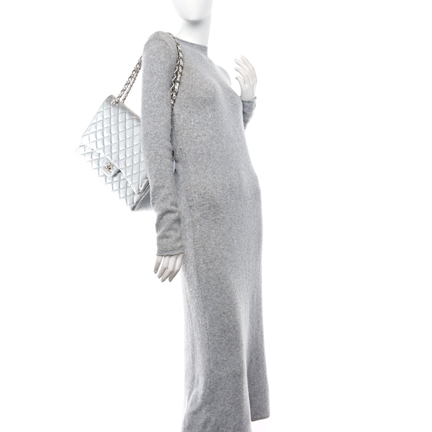 Chanel Metallic Lambskin Quilted Maxi Single Flap Silver 2 of 10