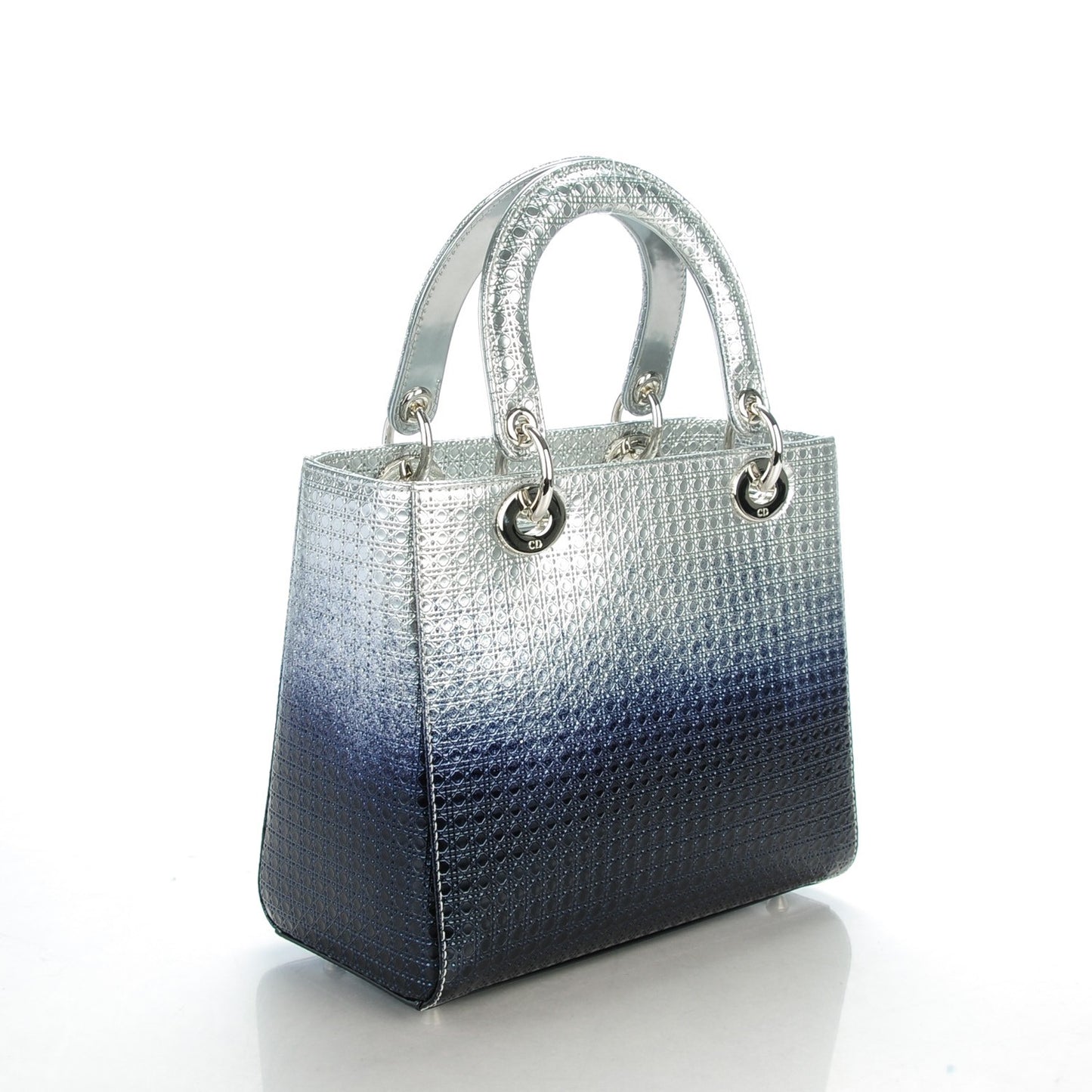 Metallic Patent Micro-Cannage Gradient Medium Lady Dior Silver Blue