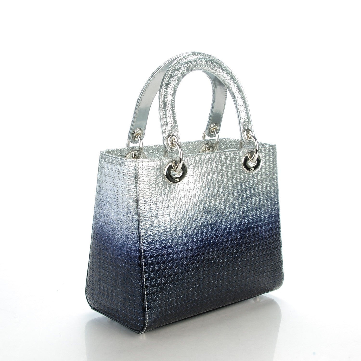 Christian Dior Metallic Patent Micro-Cannage Gradient Medium Lady Dior Silver Blue 3 of 7