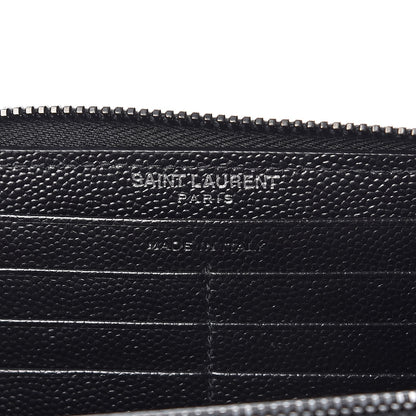 Saint Laurent Grain De Poudre Matelasse Chevron Monogram Zip Around Wallet Black 6 of 11