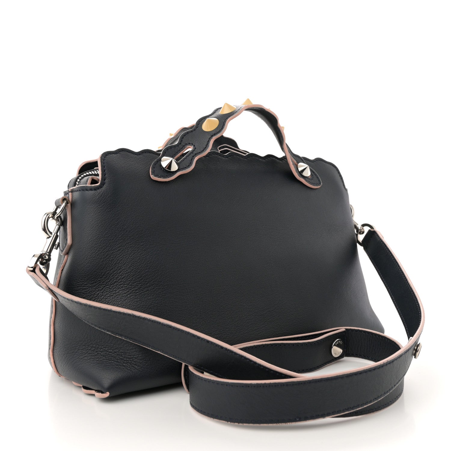 Fendi Vitello Dolce Scalloped Studded Medium By The Way Boston Bag Blu Notte 3 of 15