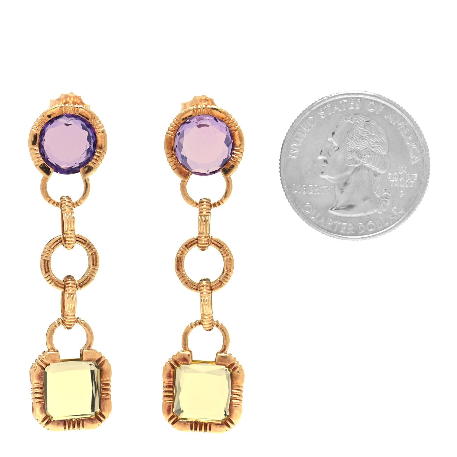 Roberto Coin 18K Yellow Gold Amethyst Prasiolite Drop Earrings 2 of 5