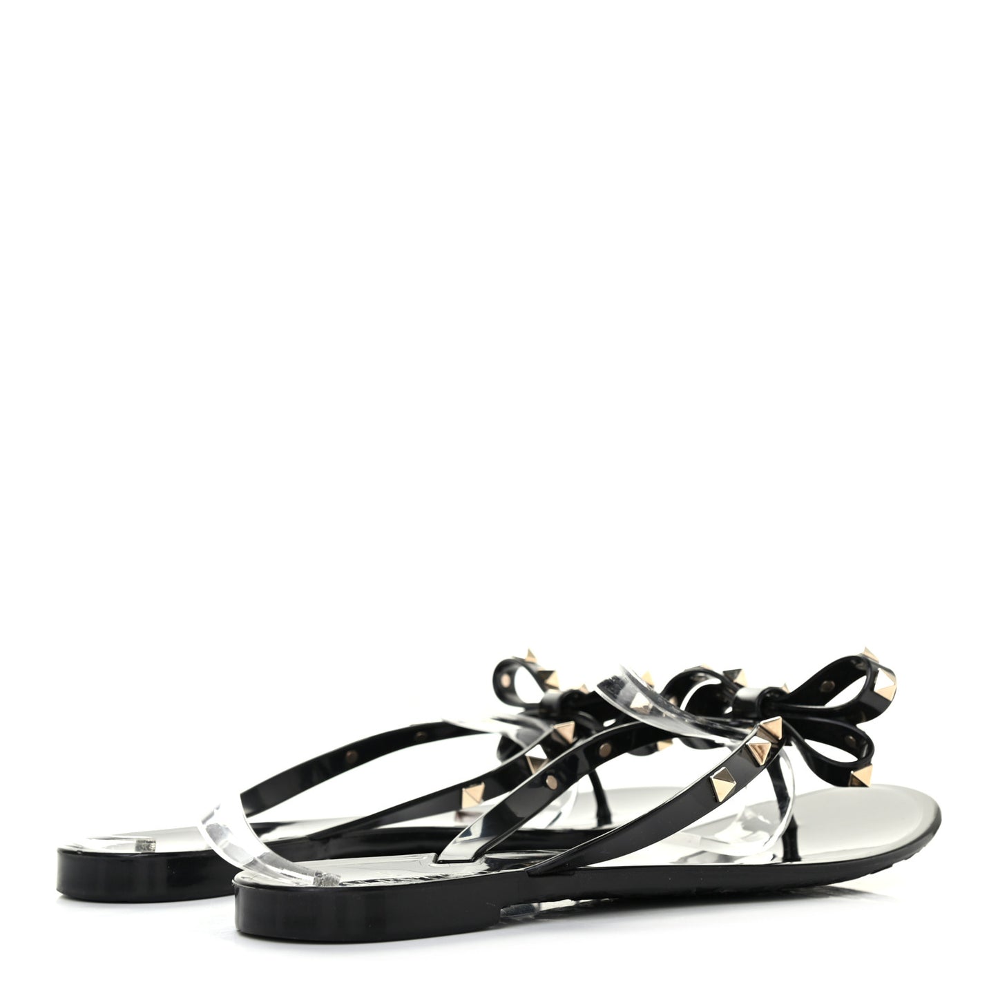 PVC Jelly Rockstud Bow Thong Sandals 39 Black
