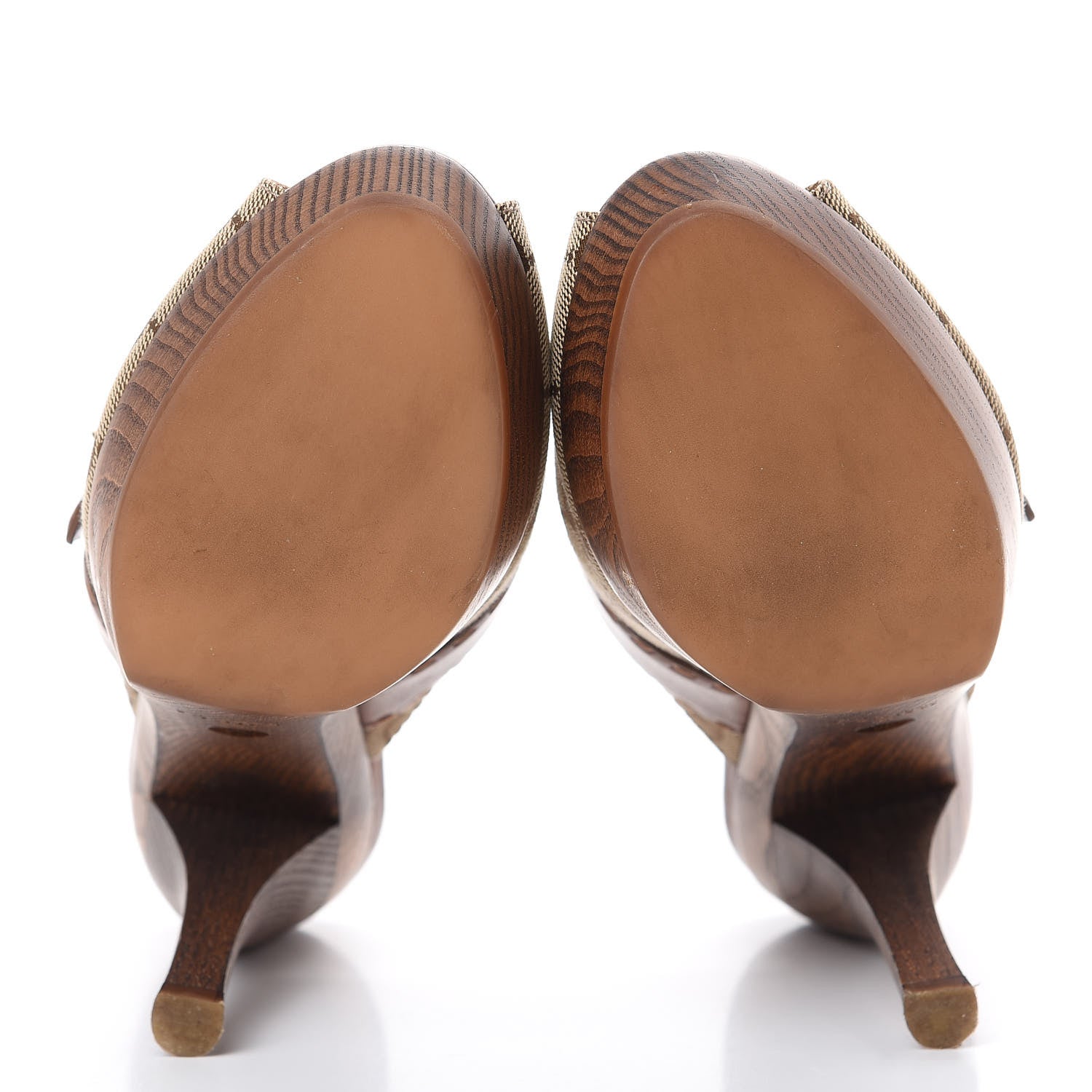 Gucci Monogram Washed Soft Calfskin Platform High Heel Slides 36 Beige Ebony Marrone 5 of 12