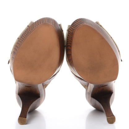Gucci Monogram Washed Soft Calfskin Platform High Heel Slides 36 Beige Ebony Marrone 5 of 12