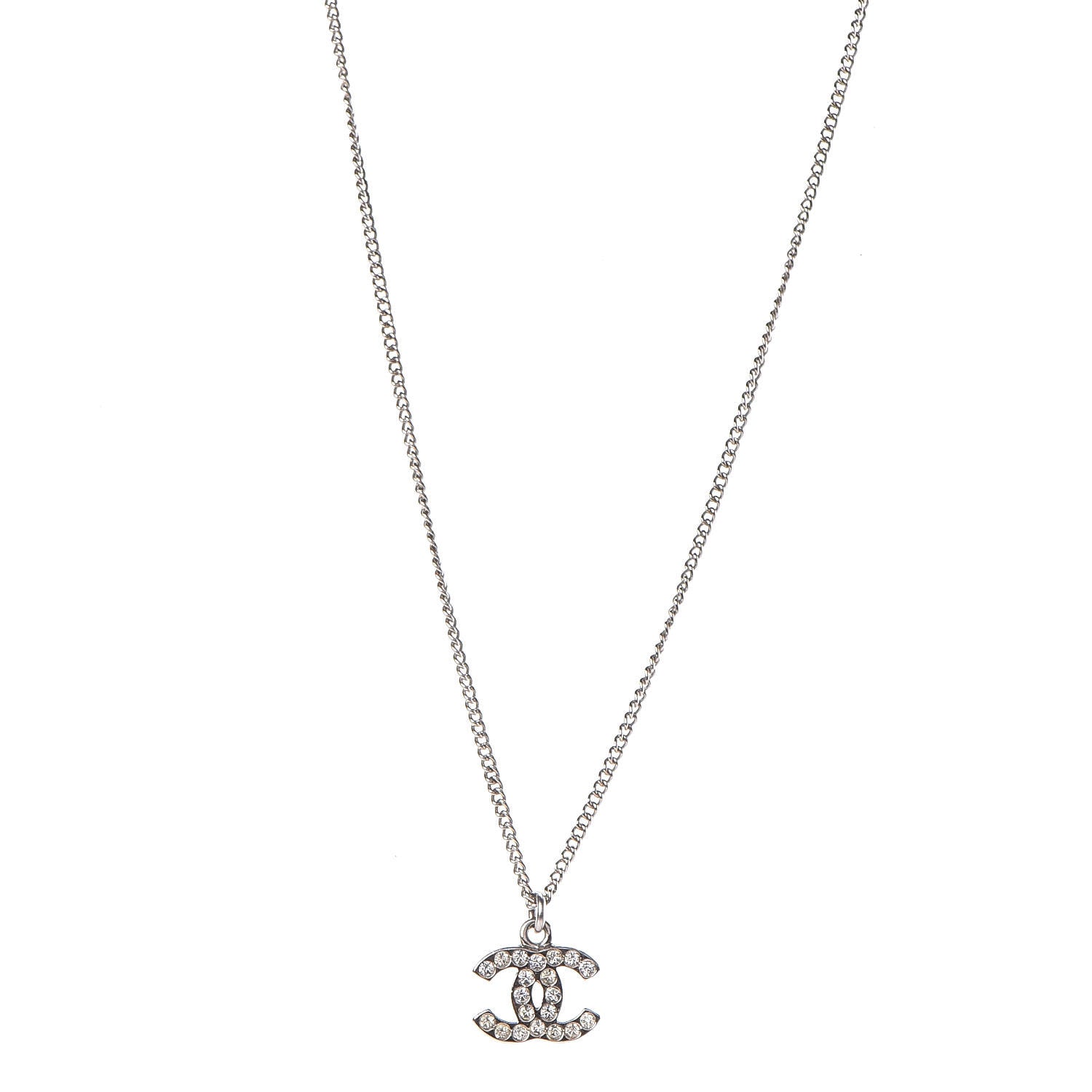 Chanel Crystal Timeless CC Necklace Silver 1 of 6