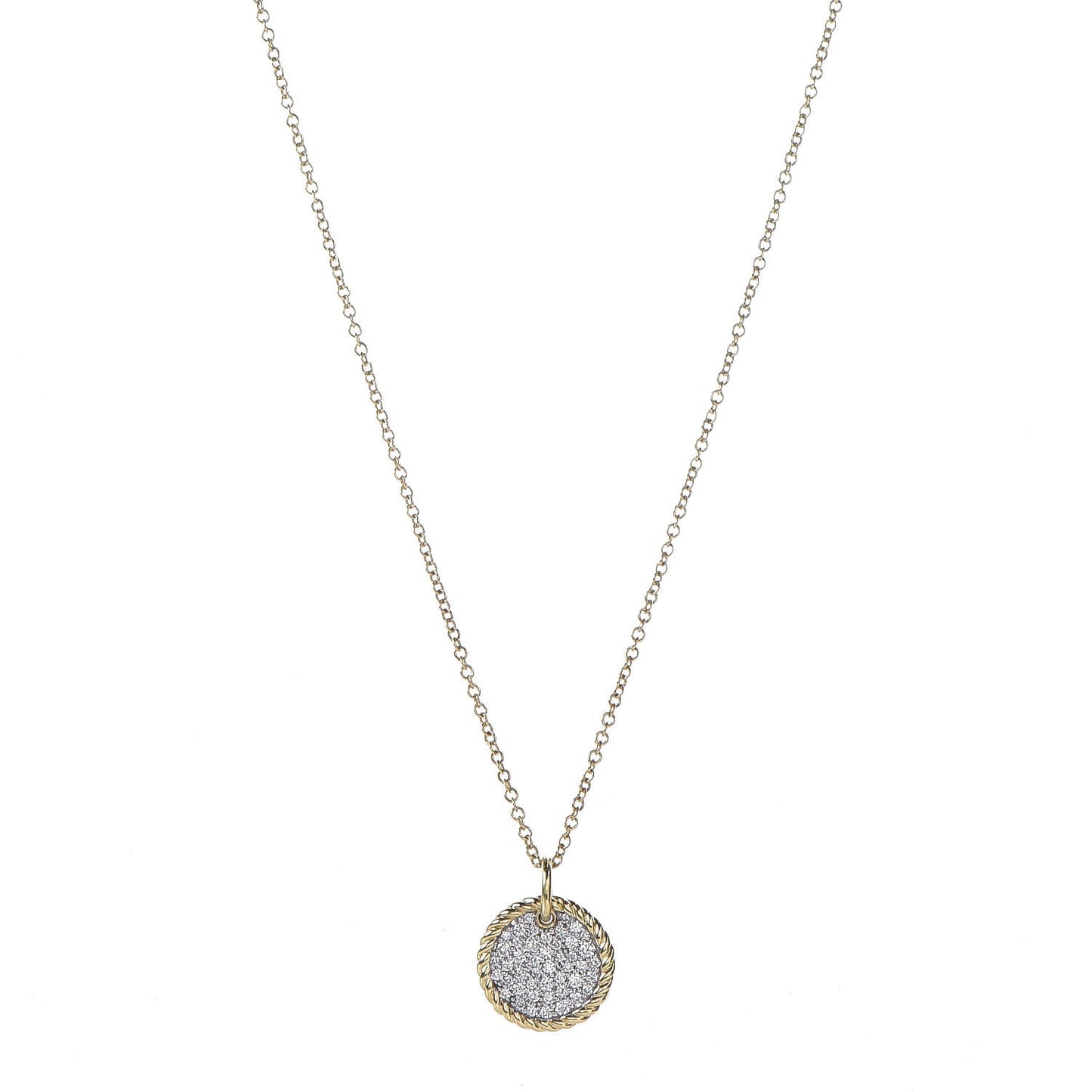 18K Yellow Gold Diamond Cable Collectibles Pave Charm Pendant Necklace