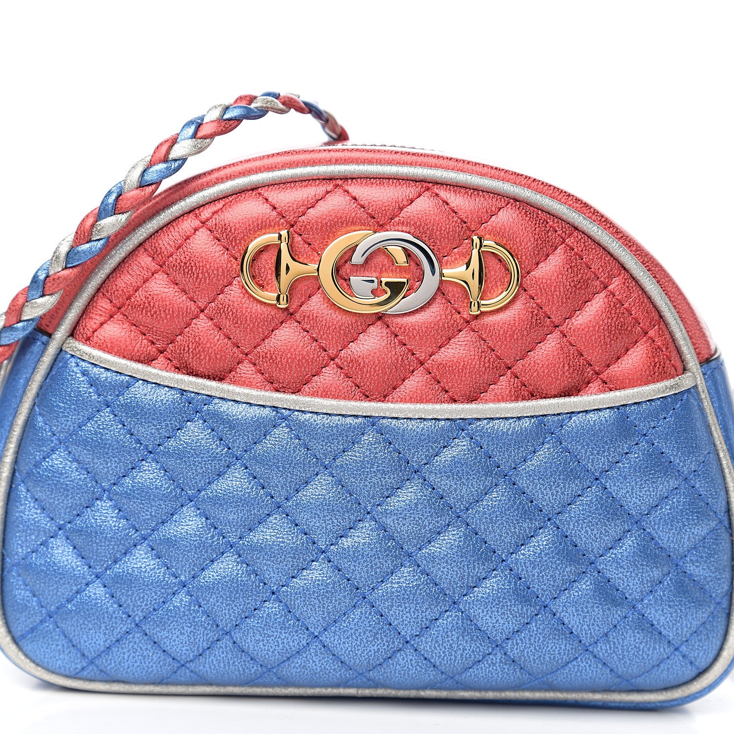 Gucci Laminated Nappa Trapuntata Mini Zumi Dome Shoulder Bag Rosso Marine Argento 6 of 8