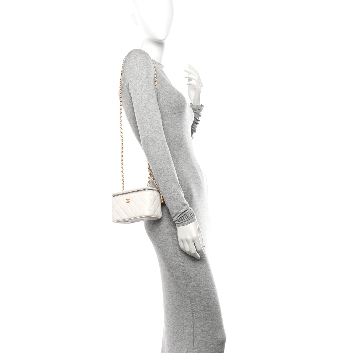 Chanel Lambskin Quilted Pearl Crush Small Vanity Case With Chain White 2 of 13