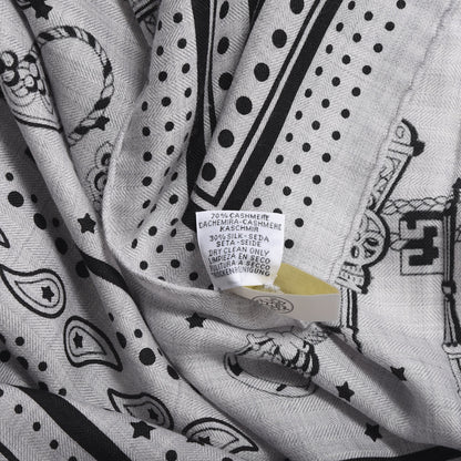 Hermes Cashmere Silk Les Cles Bandana Shawl 140 Gris Chine Black 5 of 6