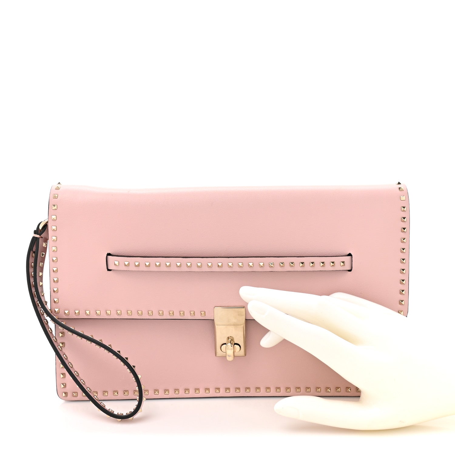 Valentino Garavani Nappa Micro Rockstud Wristlet Clutch Water Rose