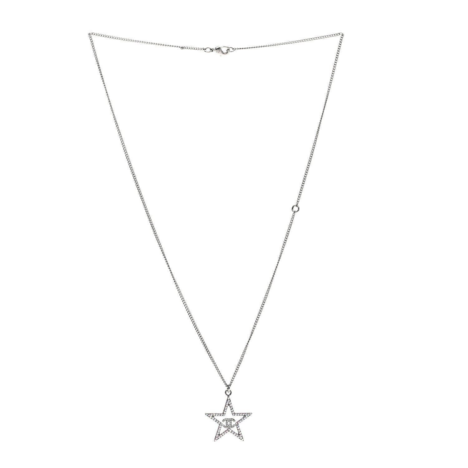Chanel Crystal Star CC Pendant Necklace Silver 3 of 6