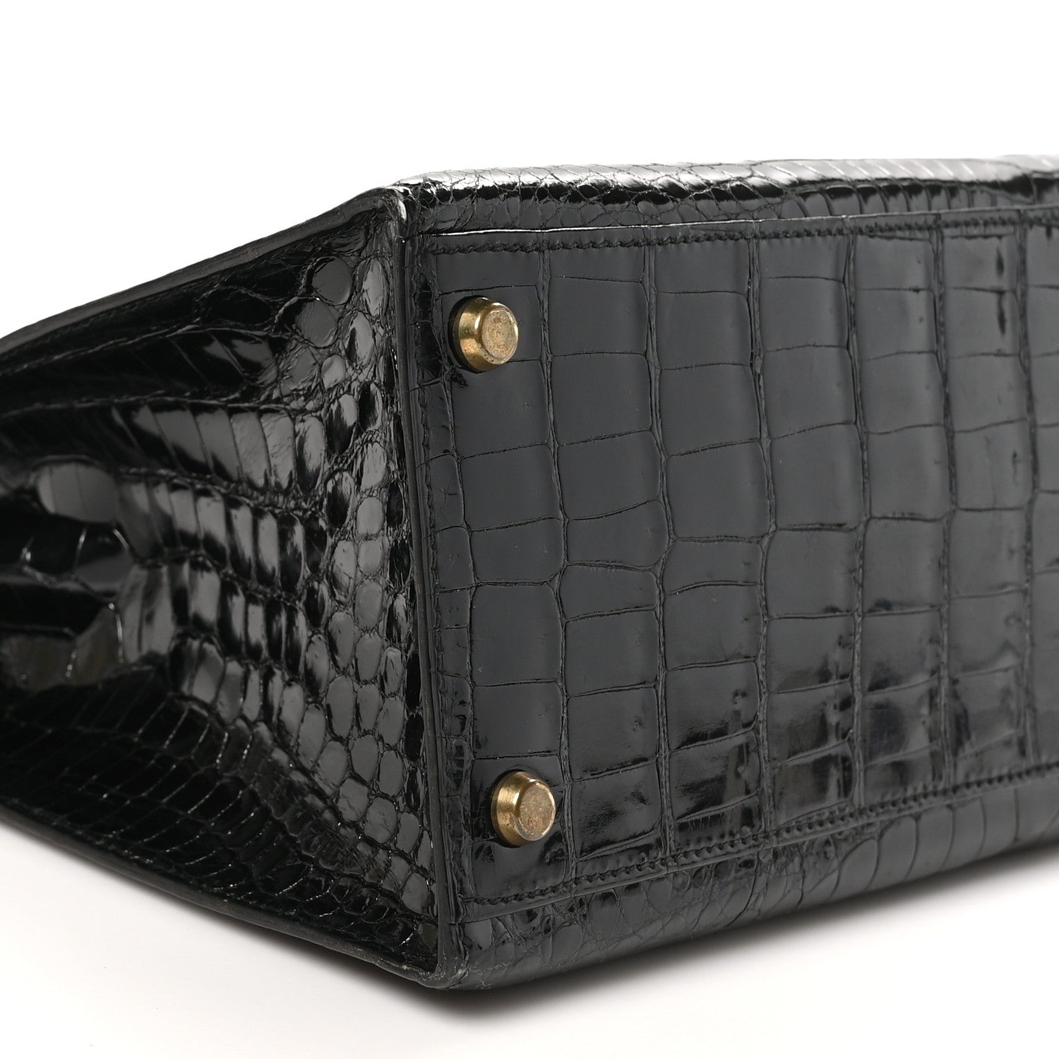 Hermes Shiny Porosus Crocodile Kelly Sellier 32 Black 9 of 10